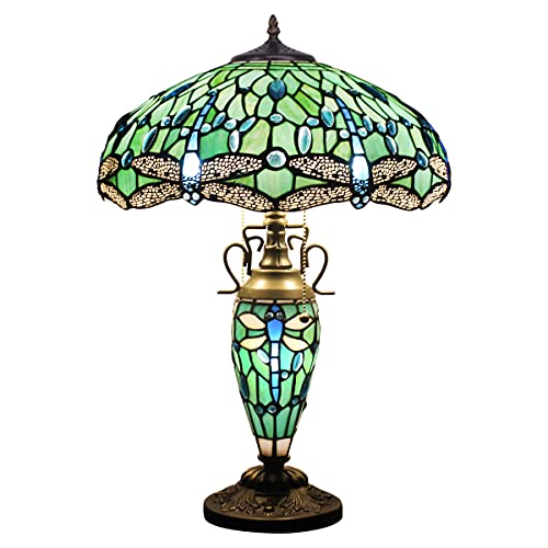 Tiffany Lamp 24  Tall Green Stained Glass Table Desk Work Study Reading Lighting Decor Living Room Bedside Kids Bedroom Home Office Side Nightstand Cute Unique LED Night Lamp End Desktop Craft ZJART