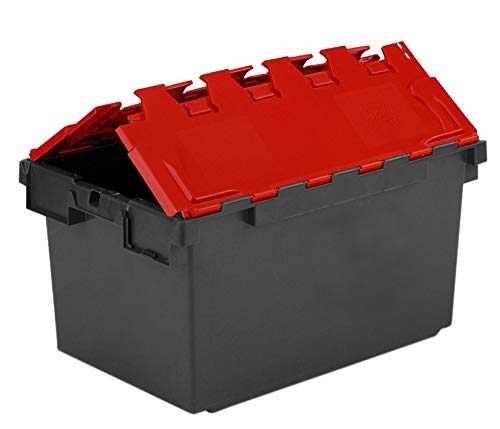 Totebox 10x 80ltr XL Heavy Duty Attached Lid Container in Black With Red Lid (710 x 460 x 368h mm) Original LC3 Crate