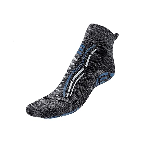 R-Evenge - Calcetín deportivo técnico para todas las actividades en el gimnasio, pilates, yoga, gimnasia postural, trx, crossfit, calistagenis, antideslizante Grigio Melange / Azzurro Glitter 42/45 EU Cover