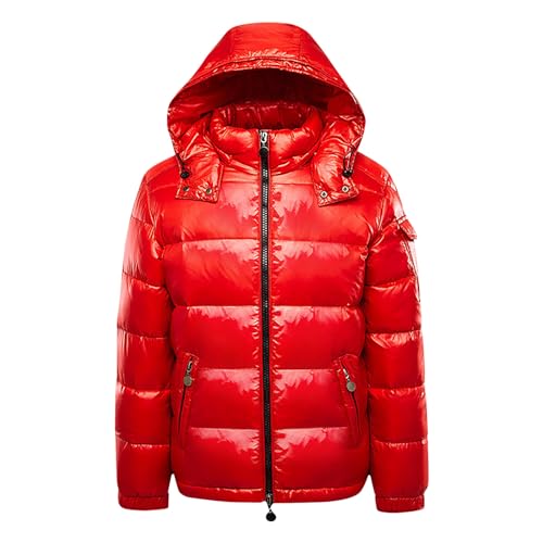 Puffer Jacket Men Casual Padded Jacket for Men UK Deals of The Day Warm Hooded Bubble Shiny Hooded Reflective Down Jacket Cotton Jacket Coat Thicken Hoody Outerwear Size 10-18
