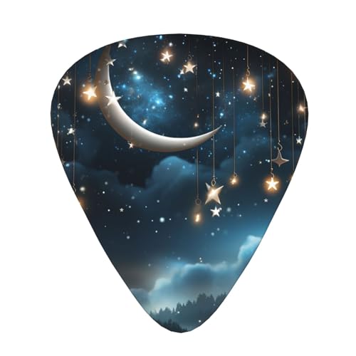 Médiators de guitare pour basse électrique et acoustique avec motif lune et étoiles