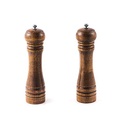 Pepper Grinder – 2 pcs Pepper Mill, Ceramic Mill with Strong Adjustable Solid Wooden Grinder (8 inch) by TOPODO