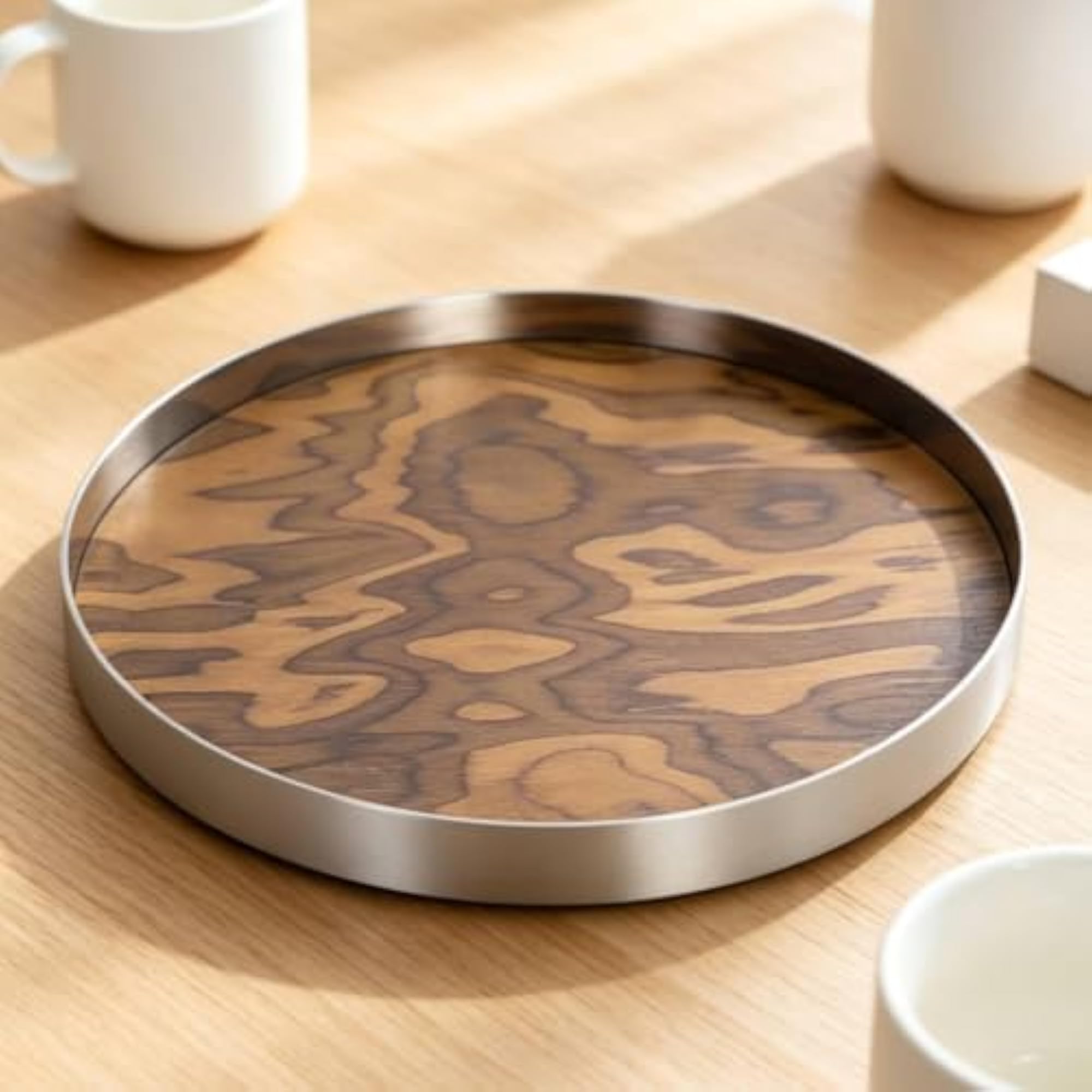Tray with Wood Base, Decorative Grain Design