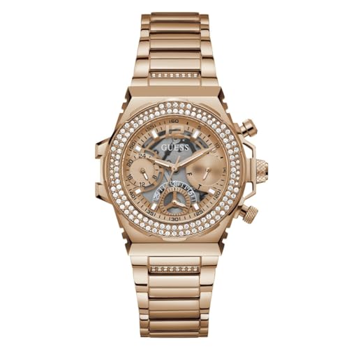 guess ladies 36mm watch - rose gold tone strap amp dial gold tone case