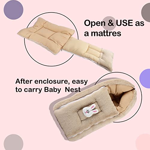 Image of VOIDROP Velvet Camel Baby Carry Bed Infant Lounger Sleeping Bag 2 in 1 for New Born Babies (0-12 Months) Baby Fur Material Portable Travelling Bed for Baby in Large Size (Lx40 Bx37 HX10)