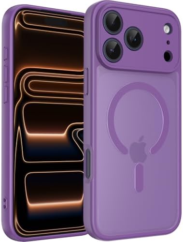 Magnetic for iPhone 17 Pro Max Case, Compatible with MagSafe, Shockproof for iPhone 17 Pro Max Case [15FT Military-Grade Drop Protection] Slim Translucent Matte Phone Cover, Matte Purple
