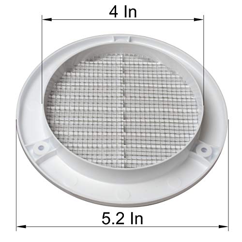 Vent Systems 4'' Inch White Soffit Vent Cover With Flange - Round Air Vent Louver - Grille Cover - Built-In Insect Screen - Hvac Vents For Bathroom, Home Office, Kitchen 4'' Inch #TOP4