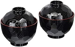 4 Pcs Traditional Japanese Bowls Lightweight Rice/Miso Soup Bowls Melamine Noodle Ramen Rice Miso Soup Bowls For Udon Soba Pho Asian Noodles With Lid Black & Red Color (2 Bowls & 2 Lids)