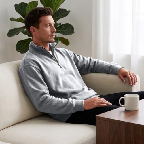 midelxp Mens Quarter Zip Pullover Casual Loose Mock Neck Fleece Sweatshirts - image 4