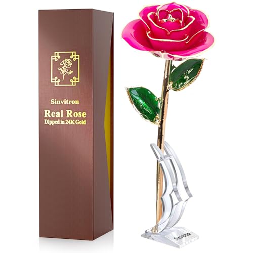 Image of Sinvitron Gold Dipped Infinity Rose - Eternal Resin-Preserved Rose | Forever Flower Decor for Birthdays, Mother's Day, Anniversaries | Unique Gift for Women, Mom, Wife (Peach Pink)