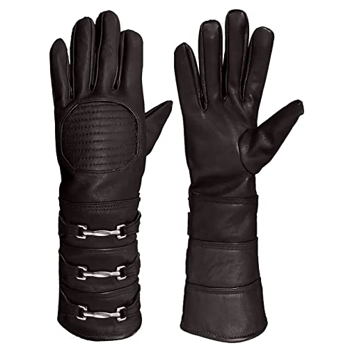 Image of URBAN BUCK Real Sheepskin Leather Sky Gauntlet Costume Glove - Regular Fit Long Arm Cuff Mens Unlined Cosplay Gloves