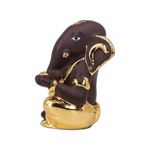 Image of Gold Plated Ekadrishta Ganesha | Ganpati Idol for Car Dashboard, Office Desk & Home,Pooja Room | Prosperity & Protection| Blessings & Success | Wealth, & Positivity | Height 2.5 Inch