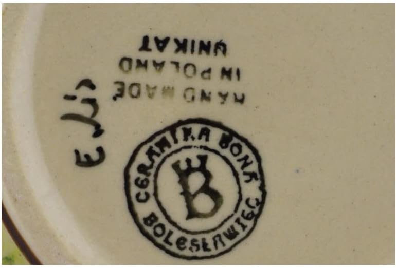 Polmedia Polish Pottery Bowl 6-inch UNIKAT - Blue Cress Pattern Handmade in Boleslawiec Poland by Ceramika Bona + Certificate of Authenticity