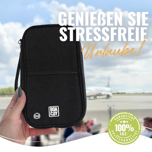 BOACAY Reisepass Tasche mit RFID, Reiseunterlagen Organizer für Damen & Herren, Familie Reiseorganizer, wasserdichte Hülle, Etui für Tickets, Geld, Karten