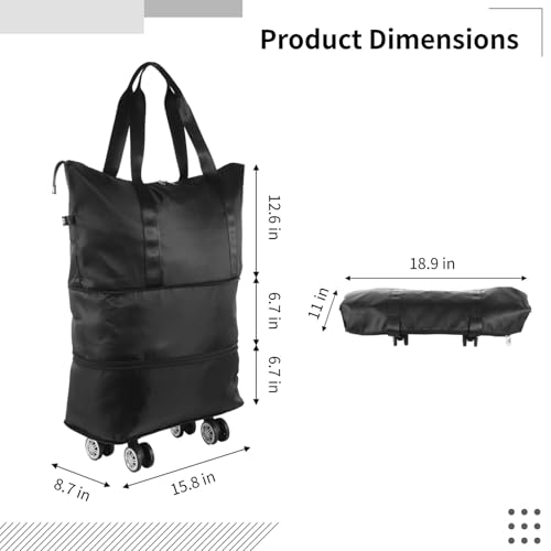 Expandable Wheeled Duffle Bag – Foldable travel bag with dry/wet separation, detachable universal wheels, and strap handles. Ideal for business trips, gym, and rolling luggage use.2