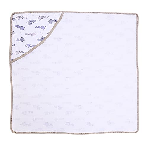 Image of pom-pom SWEET HEARTS Cotton Hooded Swaddle Wrapper for New Born Baby | Two Layer Wrapper /Blanket /Receiving Blanket | Soft, Lightweight and Travel Friendly | (Elephant) (0-6 Months)