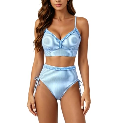 Maillot de bain à volants ventre plat avec bas taille haute confortable