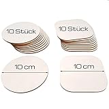 Lieferumfang: Holzscheiben 10x rund, 10x quadratisch mit leicht abgerundeten Ecken