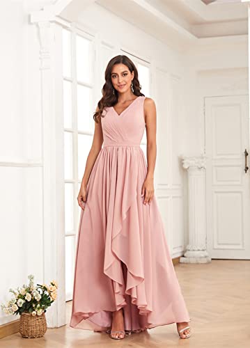 MAGGCIF V Neck Bridesmaid Dresses Long for Women with Pockets A Line Chiffon Formal Evening Gowns2