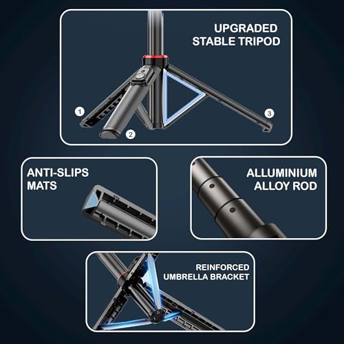 Image of Kratos Magnetic Tripod Stand Reinforced 53 inch / 135 CM Long Magsafe Tripod Stand, 360 Rotation, Bluetooth Remote for Selfie, Vlogging, Travel & Compatible with iPhone, Smartphones, Gopro, Ringlight