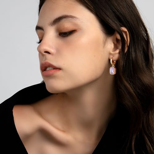 Birthstone Crystal Dangle Drop Earrings, 18K Gold Plated Huggie Hoop Hypoallergenic Earring Jewelry Gifts for Women3