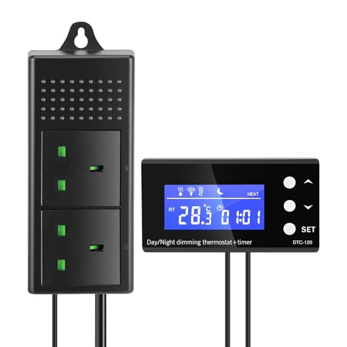 PID Reptile Thermostat Plug Socket Digital Dimmer Temperature Controller 0-50 with Day & Night Timer Thermostat Plug Socket UK for Home Brew Greenhouse Heater Heat Mat Tube Heater Reptile Vivarium