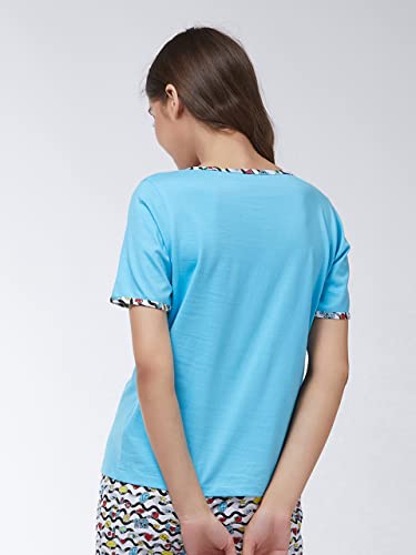 Image of Miss Chase Women's Blue Round Neck Short Sleeves Printed Regular Length T-Shirt