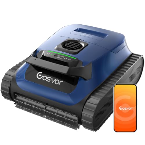Gosvor Robot Piscina Pareti e Fondo, Doppia Filtrazione, Navigazione Intelligente, 5 modalità, App, 200 min Autonomia, Parcheggio Auto, Aspirapolvere per Piscina Fino a 200㎡,Blu Grigiastro