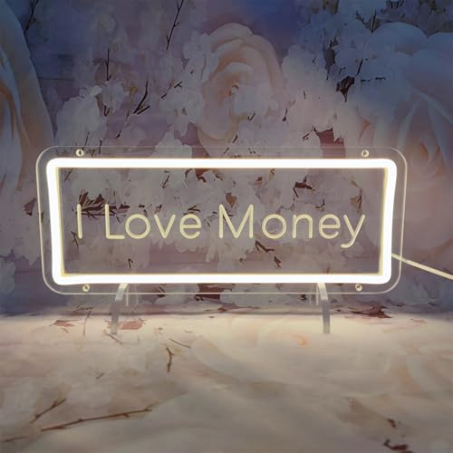 Image of I Love Money Neon Signs for Wall Decor, Dollar Neon LED Sign Money Will Never Sleep Neon Sign LED Green Light for Bar Bedroom Company Party Wall Decoration, 13.3 inch x 5.4 inch
