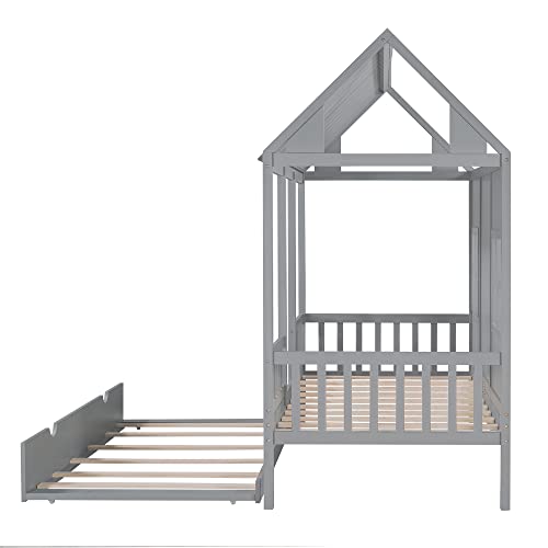 Cama caseira de madeira tamanho solteiro com rodízio de tamanho duplo, sofá-cama de madeira, cinza