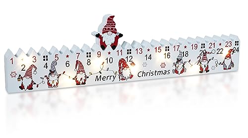 Xmas Haus Festive Natural Reusable Sustainable Wood Light Up LED Christmas Advent Calendar Battery Operated With Santa Marker For Kids, Adults, Winter Landscape