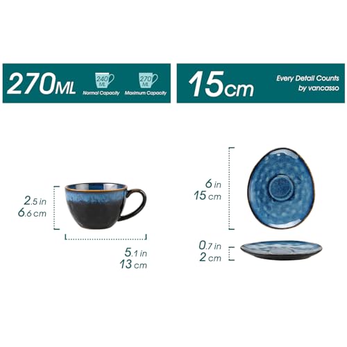vancasso, seria STARRY, zestaw do kawy z ceramiczną herbatą dla 4 osób, zestaw kubków i spodków, 260 ml- Styl impresjonistyczny