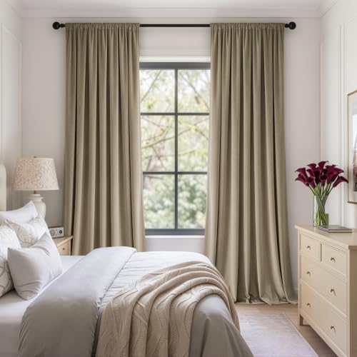 Image of MIULEE Light Taupe Blackout Velvet Curtains Drapes 90 Inch Long 52 inchx90 inch