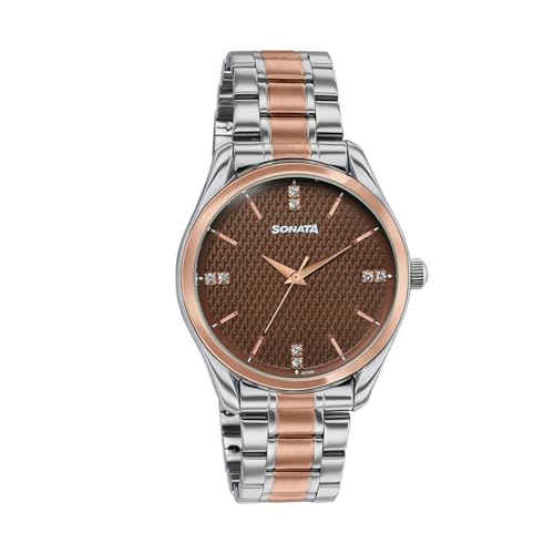 Image of Sonata Jashn with Quartz Analog Brown Dial IPS /IPRG Strap Men's Wedding Watch - 77206KM05