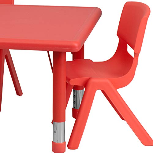 Flash Furniture 24''W X 48''L Rectangular Red Plastic Height Adjustable Activity Table Set With 4 Chairs #TOP4