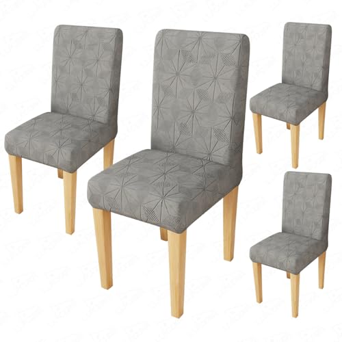 Image of Lukzer Elastic Dining Chair Cover - 4PC Pastel Dark Grey Starlight | Textured High Stretch Jacquard Seat Cover | Removable Washable Short Dining Chair Cover Protector Seat Slipcover | (CC-140-04)
