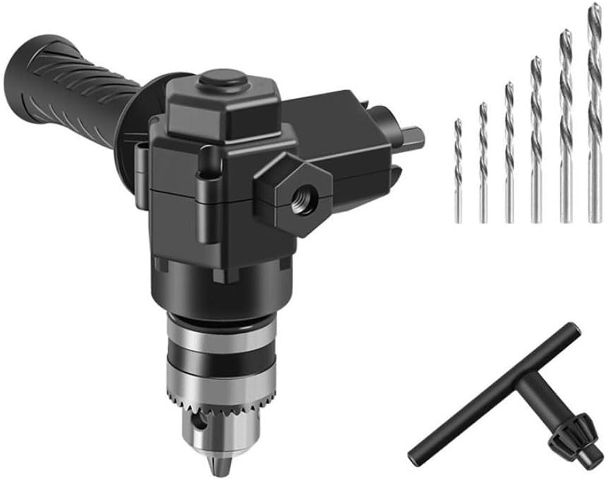 Right Angle Drill Adapter with Three-Jaw Chuck – 90° Corner Bend Extension for Wall Corners & Narrow Spaces, Compact 4.72 x 3.94 Inches Steel Drill Bit Adapter(b)