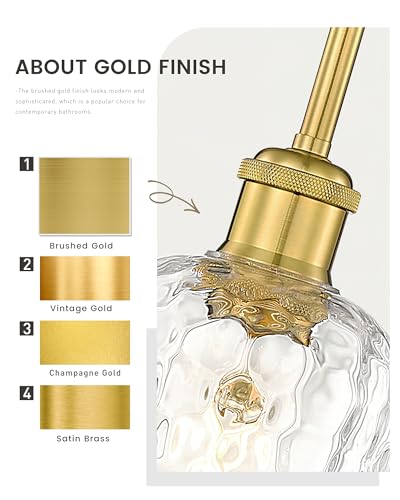 Image of zeyu Modern 1 Light Hanging Lamp, Hanging Lighting Fixture Set of 2, Gold Pendant Light with Clear Hammered Glass, Brushed Gold Finish, ZJF63MIL-2PK BG
