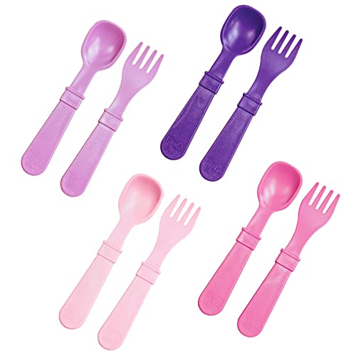 Image of Re-Play Made in USA Toddler Forks and Spoons, Pack of 8 Without Carrying Case - 4 Kids Forks with Rounded Tips and 4 Deep Scoop Toddler Spoons - 0.2" Thick Toddler Utensils, Princess