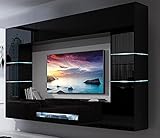 Furnitech Wohnwand Wohnzimmer | Wohnzimmer Möbel mit LED RGB - 16 Farben | Hängend Wohnwand Modern | Wohnzimmer Schrankwand mit Regale und TV Schrank (Future 62/HG/B/1 1B)