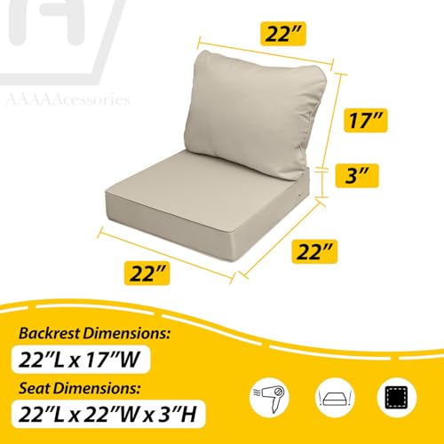 Image of AAAAAcessories Outdoor Seat Cushions for Chairs, Fade-Resistant, Waterproof Patio Furniture Replacement Cushions, 22 inch x 22 inch x 3 inch + 22 inch x 17 inch, Set of 4, Khaki Beige