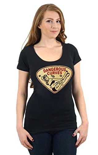 Lucky 13 Junior's Curves Scoop Neck T-Shirt L Black
