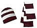 Sportsman Knit Collegiate Rugby Stripe Winter Scarf & Beanie Hat Set - Assorted Colors, Maroon/White