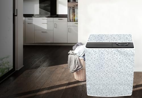 Image of The Furnishing Tree PVC Washing Machine Cover Compatible for Samsung 8 KG Semi-Automatic Top Loading WT80C4200GG /TL, Washing Machine Waterproof and dustproof, Floral Pattern Bright Grey