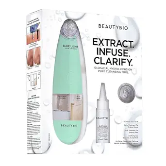 BeautyBio GLOfacial Hydro-Infusion Deep Pore Cleansing + Blue LED Clarifying Set: Tool + Concentrate