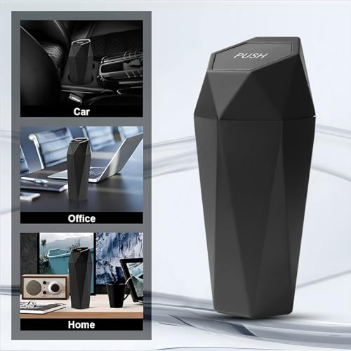 Image of Mandark Car Trash Can with Lid, Diamond Design Small Vehicle Automatic Portable Garbage Bin, Leakproof Automotive Interior Dustbin for Kitchen Home Office, Universal for SUV, Truck, RV (Black)
