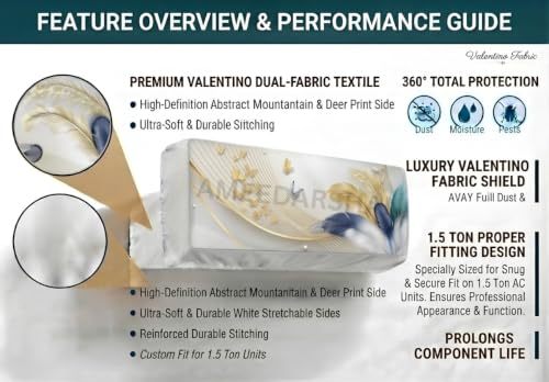 Image of Polyester Printed Air Conditioning Dust Cover Folding Designer Ac Cover For Indoor Split Ac 1.5 Ton (97X 31X 21 Cm ) (Butterflies)