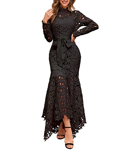 Amazon.com: IWFEV Hollow Lace Dress Floor-Length Lace-Up