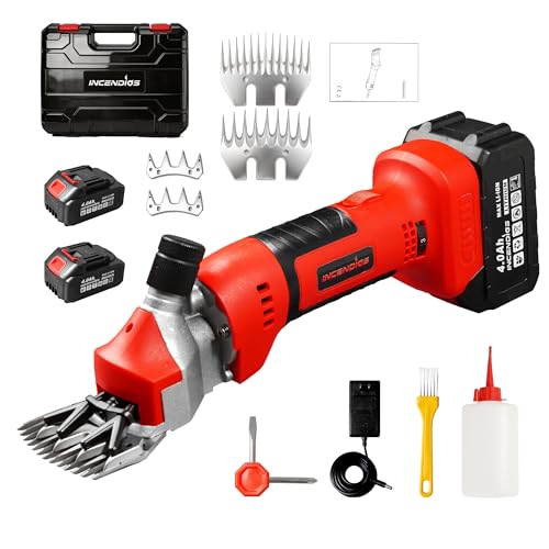 INCENDIOS Cordless Electric Sheep Shears -500W 2400RPM Heavy Duty Animal Grooming Clippers 6-Speed with 2 * 4000mAh Lithium Battery for Sheep Alpacas Goats Farm Livestock