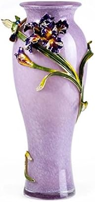 RORO Wedding Gift, Enameled and Jeweled Bohemia Crystal Colibri Purple Vase, EUR